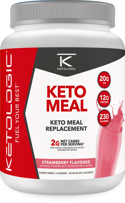 KetoLogic Keto Meal Replacement Shake Powder For Optimal Results + MCT Oil + Grass-Fed Whey - Perfectly Formulated Macros for Ketosis - 20 Servings - Strawberry