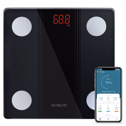 NUTRI FIT Bathroom Scale Smart Digital Bluetooth Scales for Body Weight, Body Fat, BMI Body Composition Analyzer Weighing Scale with High Precision Measurements Sync APP Heavy Duty 330lbs