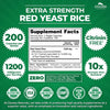 Zazzee Extra Strength Red Yeast Rice 10:1 Extract, 1200 mg, Citrinin Free, 200 Vegan Capsules, Over 3 Month Supply, Concentrated and Standardized 10X Extract, 100% Vegetarian, All-Natural and Non-GMO