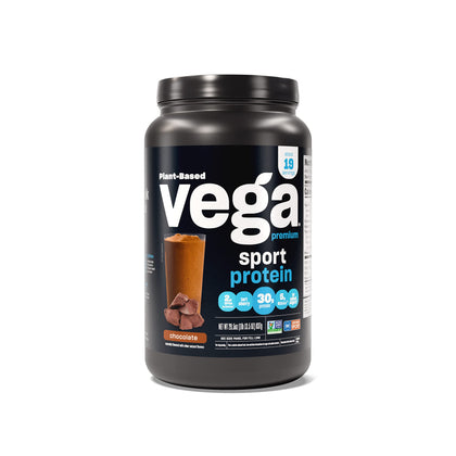 Vega Premium Sport Protein Chocolate Protein Powder, Vegan, Non GMO, Gluten Free Plant Based Protein Powder Drink Mix, NSF Certified for Sport, 29.5 oz