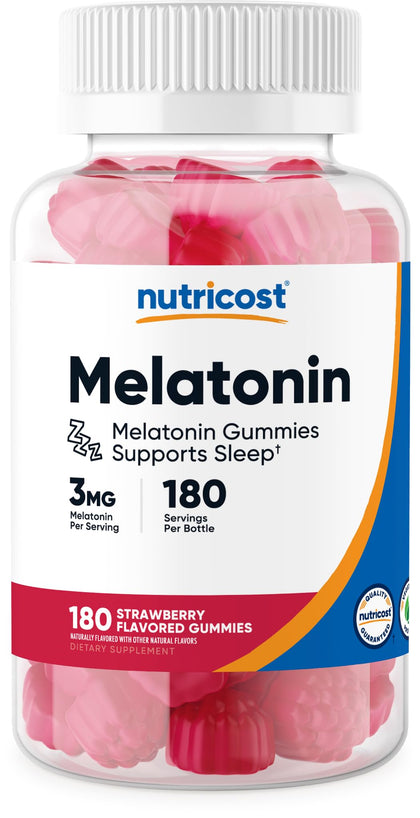 Nutricost Melatonin 3mg, 180 Gummies, Strawberry Flavored - Gluten Free, Non-GMO, No Corn Syrup