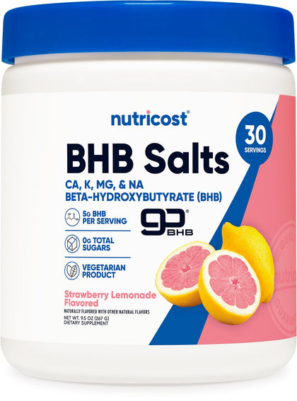 Nutricost BHB Salts Drink Mix (30 Servings, Strawberry Lemonade Flavored) (5G BHB Per Serving) - 0G Total Sugars, Vegetarian Product