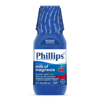 Phillips Milk of Magnesia Liquid Laxative, Wild Cherry Flavor, 12 oz, Stimulant & Cramp Free Relief of Occasional Constipation, #1 Milk of Magnesia Brand