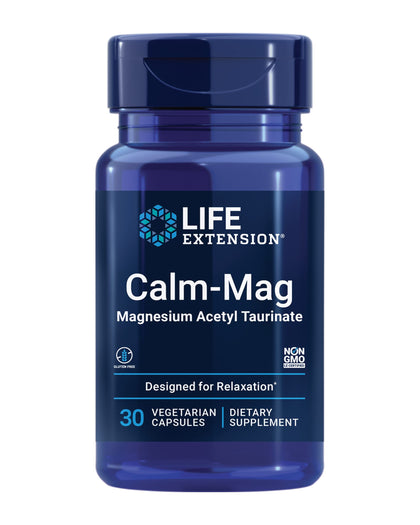 Life Extension Calm-Mag - Bioavailable Form of Magnesium Acetyl Taurinate Supplement for Relaxation and Stress Management - Gluten Free, Non-GMO, Vegetarian - 30 Capsules