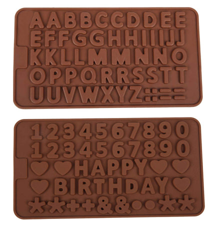 2PK A to Z Letters +Happy Birthday/Numbers/Symbols Mold Chocolate Fondant Decorating Silicone Tray