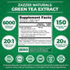 Zazzee Extra Strength Green Tea 20:1 Extract, 6000 mg Strength, 50% EGCG, 98% Polyphenols and 80% Catcehins, 150 Vegan Capsules, 5 Month Supply, Standardized and Concentrated 20X Potency, Non-GMO