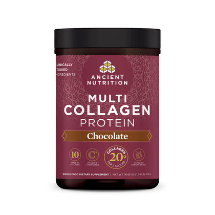 Ancient Nutrition Collagen Powder Protein, Multi Collagen Chocolate Protein Powder, 45 Servings, with Vitamin C, Hydrolyzed Collagen Peptides Supports Skin and Nails, Gut Health, 16.65oz