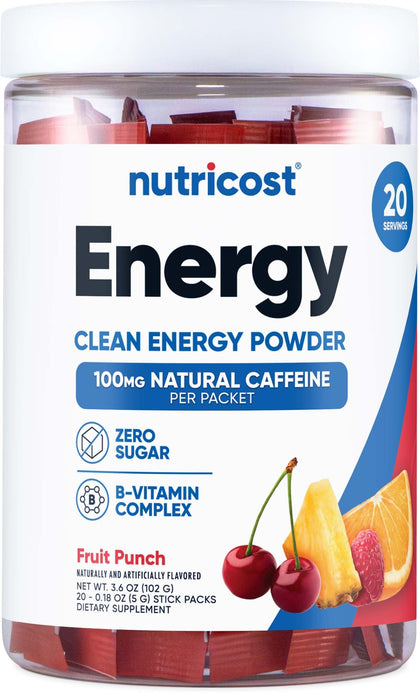 Nutricost Energy Complex Stickpack (20 Servings) Fruit Punch Flavored - Gluten-Free + Non-GMO