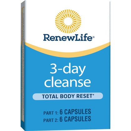 Renew Life 3-Day Cleanse Total Body Reset 2-Part Detox Cleanse Capsules, Digestive Wellness and Regularity, Herbal Blend with Magnesium and Cranberry, Soy, Dairy and gluten-free 12 Count