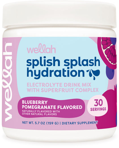 Wellah Splish Splash Hydration Electrolyte Drink Mix (Blueberry Pomegranate Flavored, 30 Servings)