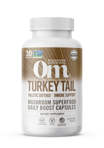 Om Mushroom Superfood Turkey Tail Mushroom Capsules Superfood Supplement, 90 Count, 30 Days, Immune Support, Polysacchrides, Beta-Glucans, Gut Health & Holistic Defense Mushroom Supplement