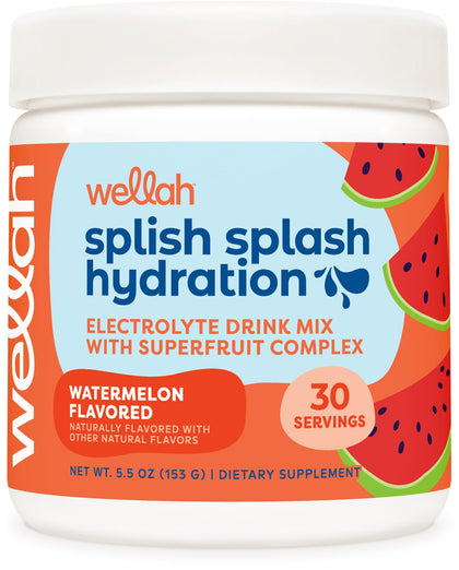 Wellah Splish Splash Hydration Electrolyte Drink Mix (Watermelon Flavored, 30 Servings)