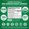 Zazzee USDA Organic Red Korean Panax Ginseng 20:1 Extract, 8000 mg Strength, 5% Ginsenosides, 120 Vegan Capsules, Standardized and Concentrated 20X Root Extract, 100% Vegetarian, All-Natural, Non-GMO