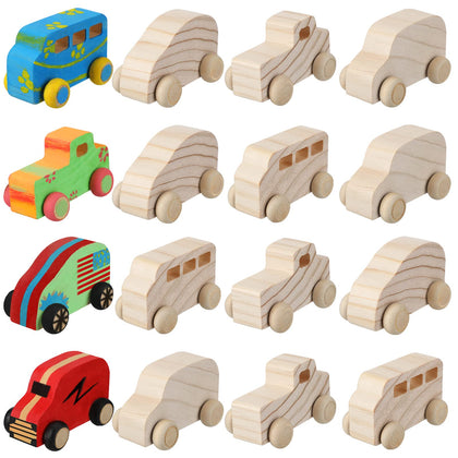 Chivao 12 Pcs Wood DIY Car Toys, Unfinished Wooden Cars, Paintable Wood Toys, Wooden Crafts for Students Home Activities Craft Projects Easy Woodworking(Cute Style)