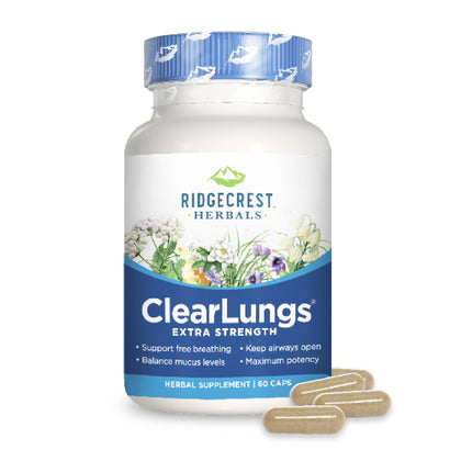 RidgeCrest Herbals ClearLungs Extra Strength, Natural Lung, Nasal Wellness Formula, Bronchial, Respiratory, Sinus, Mucus Support (60 Caps, 30 Serv)