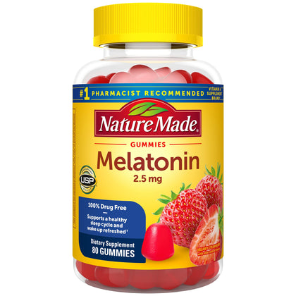 Nature Made Melatonin 2.5 mg Gummies, 100% Drug Free Sleep Aid for Adults, 80 Gummies, 80 Day Supply