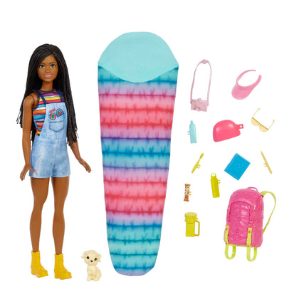 Barbie Doll & Accessories, It Takes Two Camping Playset with Brooklyn, Pet Puppy & 10+ Accessories Including Sleeping Bag