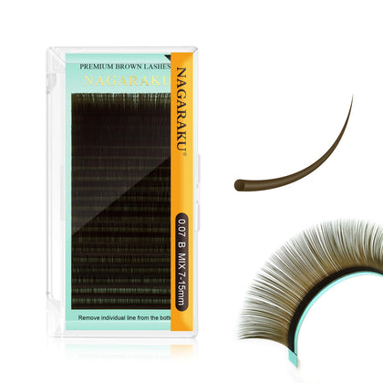 NAGARAKU Natural Brown Color Eyelash Extensions 0.07mm B curl 7-15mm Mix Tray Individual Lashes Classic Faux Mink Volume 20 rows Soft Eyelash Supplies