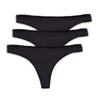 Dr. Mercola Women's Black SITO Thong 3-Pack, Size Large, GOTS Certified Organic Cotton