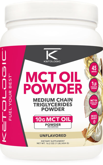 Ketologic MCT Oil Powder (1 LB) (Unflavored) - 45 Servings, Medium Chain Triglycerides Powder Supplement