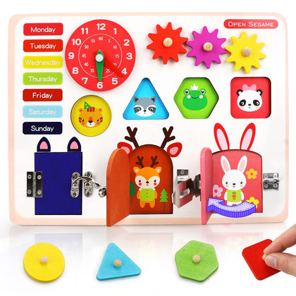 TOY Life Wooden Busy Board Montessori Toys for Toddlers Activity Board Sensory Toys for Toddlers 1-3 Busy Board for 1 Year Old Travel Toy Educational Activities Motor Skills Toys for Toddlers 1-3