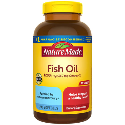 Nature Made Fish Oil Softgels - Omega 3 Supplement for Heart Health, 230 Softgels, 115 Day Supply