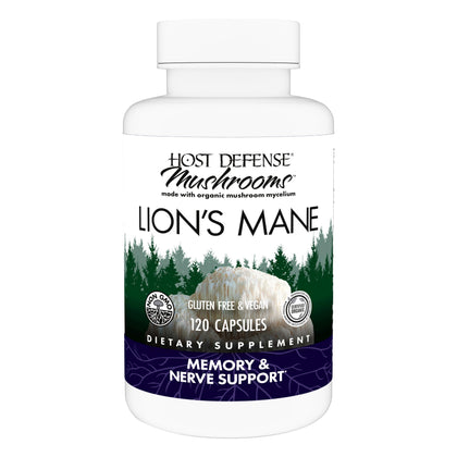 Host Defense Mushrooms Lion's Mane - Brain Health Support Supplement - Mushroom Supplement to Support Focus & Memory Function - Immune & Nervous System Support Supplement - 120 Capsules (60 Servings)*