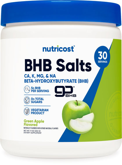 Nutricost BHB Salts Drink Mix (30 Servings, Green Apple Flavored) (5G BHB Per Serving) - 0G Total Sugars, Vegetarian Product