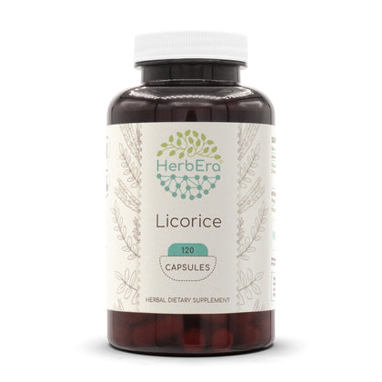 HerbEra Licorice 120 Capsules, 1000 mg, Made with Organic Licorice (Glycyrrhiza Glabra) Dried Root (120 Capsules)