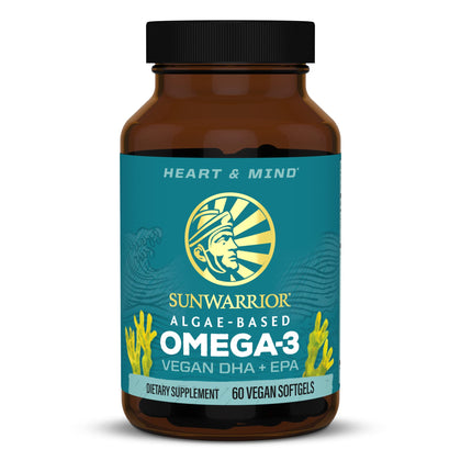 Sunwarrior Vegan Omega 3 DHA & EPA Supplement Algal Oil Preferred Alternative to Fish Oil Supports Brain Eye Joint & Heart Health (60 Count)