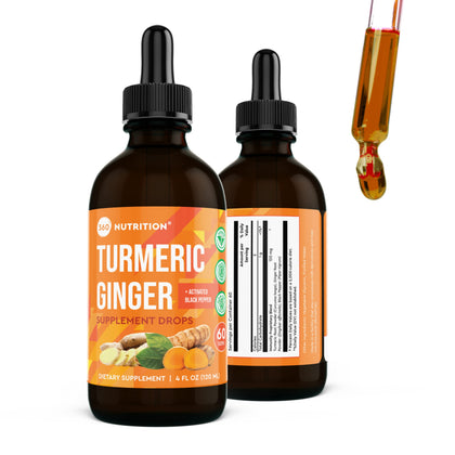 360 Nutrition Turmeric and Ginger Supplement Drops, Vegan Turmeric Curcumin with Black Pepper for Absorption, Gut Health, Joint Support, Digestion, Keto-Friendly, Caffeine Free, 4 fl oz, 60 Servings