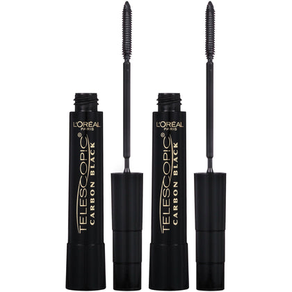 L'Oreal Paris Makeup Telescopic Original Lengthening, Lash Separating Mascara with Dual Precision Brush, Washable, Carbon Black, 0.27 Fl Oz., 2 Count