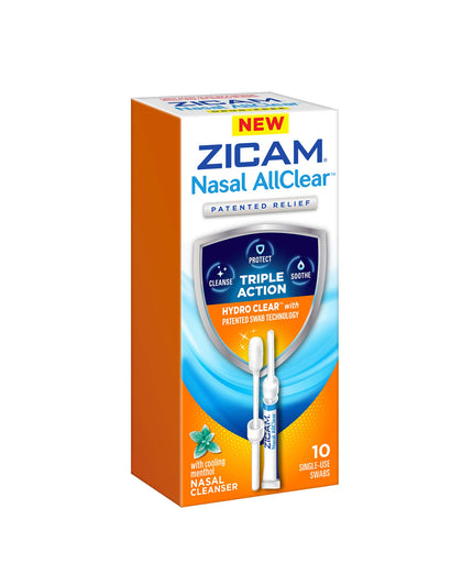 Zicam Nasal AllClear, Triple Action Nasal Cleanser with Cooling Menthol, Protect, Soothe, Cleanse Nasal Passages, Sinus Relief, Drug-Free, 10 Count