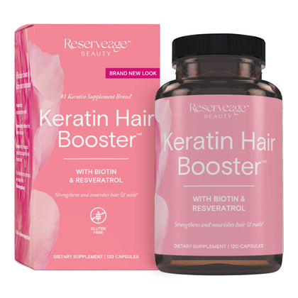 Reserveage Beauty, Keratin Hair Booster with Biotin & Resveratrol, Hair and Nail Growth Supplement for Men and Women, Supports Healthy Thickness and Shine with Biotin, 120 Capsules (60 Servings)