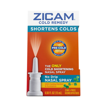 Zicam Cold Remedy No-Drip Nasal Spray with Cooling Menthol & Eucalyptus, Homeopathic, Zinc-Free, Pre-Cold Medicine, Shortens Cold Duration, 0.5 Ounce