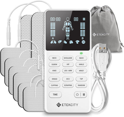 Etekcity TENS Unit Muscle Stimulator Accessories Machine with 4 Channels, FSA HSA Eligible, Back Massager, Pain Relief for Period Cramp, Sciatica, Nerve, Rechargeable Electric Medical Physical Therapy