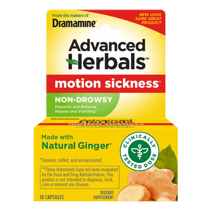 From the Makers of Dramamine, Advanced Herbals, Non-Drowsy, Motion Sickness Relief, Made with Natural Ginger, 18 Count