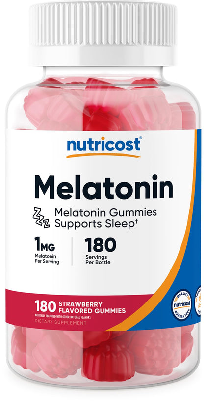 Nutricost Melatonin 1mg, 180 Gummies, Strawberry Flavored - Gluten Free, Non-GMO, No Corn Syrup