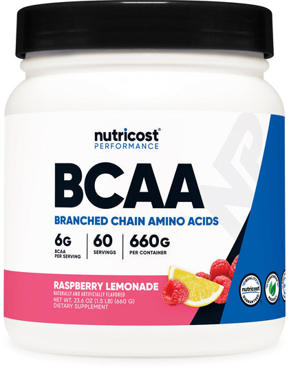 Nutricost BCAA Powder (Raspberry Lemonade, 60 Servings) - Optimal 2:1:1 Ratio