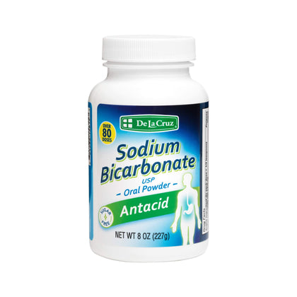 De La Cruz Pure Sodium Bicarbonate - USP Grade Bicarbonate of Soda - 100% Pure Baking Soda - Aluminum Free Antacid Powder for Heartburn & Indigestion - Packed in USA, 8 OZ.