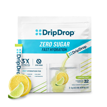 DripDrop Hydration - Zero Sugar Lemon Lime - Electrolyte Drink Mix Single Serve Hydration Powder Packets | Keto & Paleo Friendly | Non-GMO, Gluten Free, Vegan | 32 Sticks