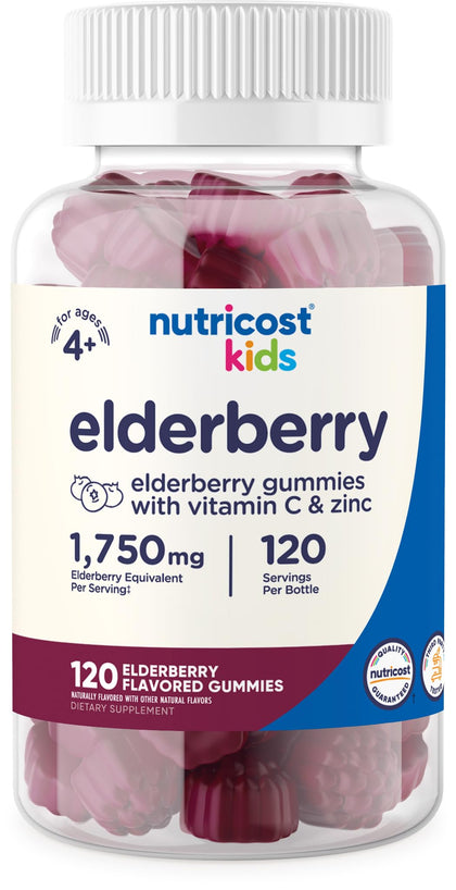 Nutricost Kids Elderberry Gummies (50mg) with Zinc & Vitamin C 120 Gummies - Gluten Free, No Corn Syrup