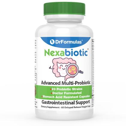 DrFormulas' Best Probiotics for Women & Men | Nexabiotic Multi Probiotic with Saccharomyces Boulardii, Lactobacillus Acidophilus, B. infantis, Prebiotic 60 Count Capsules (Not Pearls)