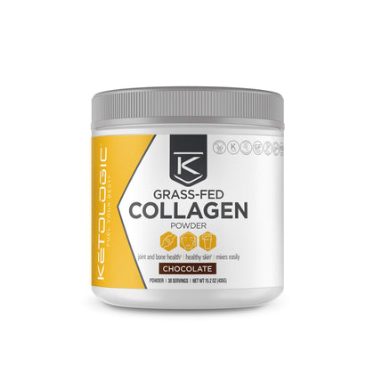 KetoLogic Grass-fed Keto Collagen Powder: Sugar-Free, Low Carb, Collagen Peptides Supplement | Keto & Paleo Friendly, Gluten Free, Fortified with Electrolytes | Chocolate - 30 Servings