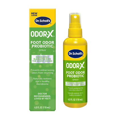 Dr. Scholl's ODOR-X FOOT ODOR PROBIOTIC SPRAY, 4 oz // Immediately Eliminates The Worst Odors - Prevents Embarrasing Odors From Returning - Restores Skin's Microbiome