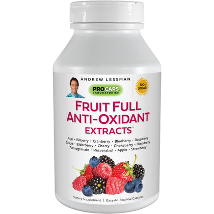 ANDREW LESSMAN Fruit Full Anti-Oxidant Extracts 30 Capsules - 14 Natural Fruit and Berry Extracts. Bilberry, Cranberry, Grape Seed, Pomegranate, Resveratrol, and More. Easy to Swallow Capsules