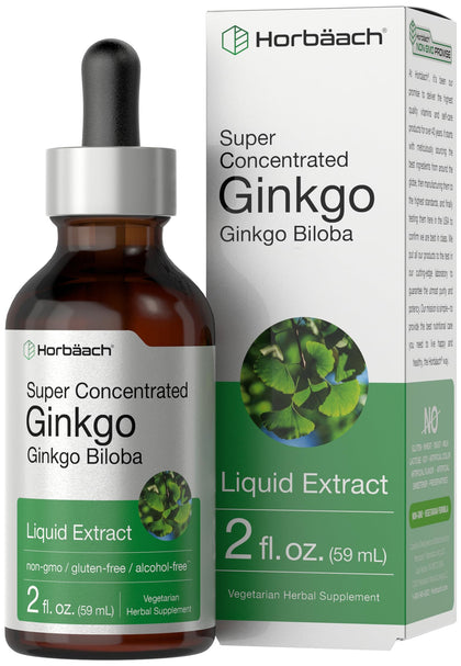 Horbäach Ginkgo Biloba Extract Liquid 2 fl oz | Alcohol-Free Herb Supplement | Vegetarian, Non-GMO, Gluten Free