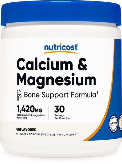 Nutricost Calcium Magnesium Powder (30 Servings) - Bone Support, Non-GMO, Gluten Free (from Calcium Citrate and Magnesium Citrate) (Unflavored)