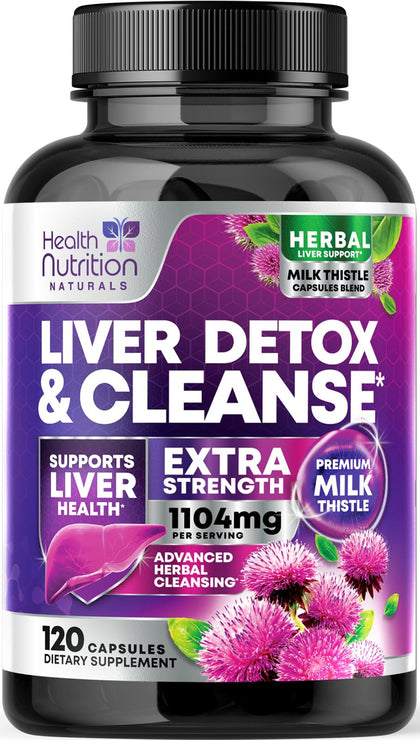 Gentle Liver Cleanse Detox & Repair Formula - Herbal Liver Support Supplement: Milk Thistle with Silymarin, Artichoke Extract, Dandelion, Beet, Chicory Root, & Turmeric for Liver Health - 120 Capsules