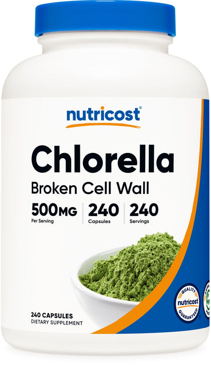 Nutricost Chlorella Capsules 500mg, 240 Vegetarian Capsules - Non-GMO and Gluten Free